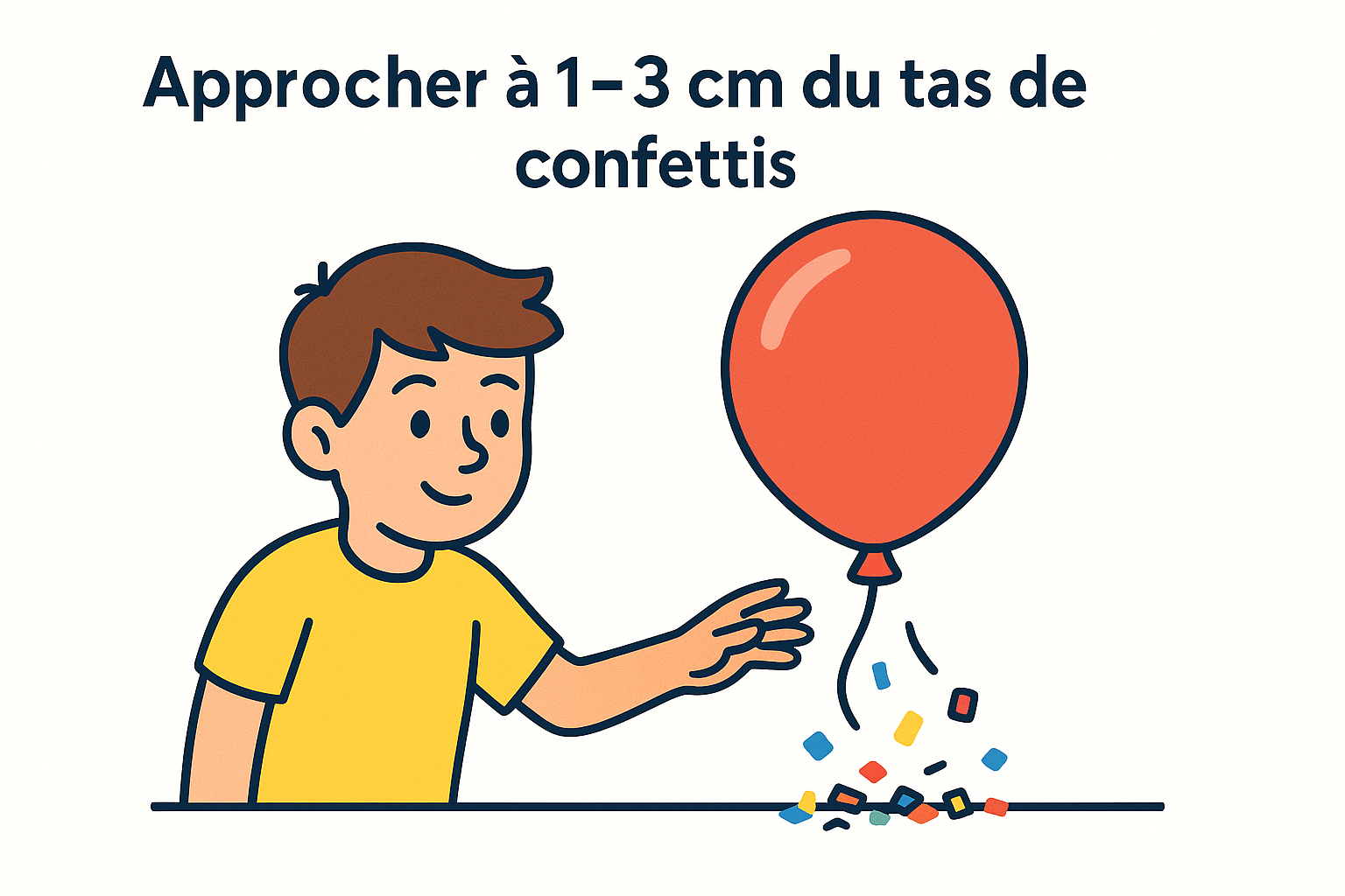 Approcher le ballon à 1-3 cm du tas de confettis