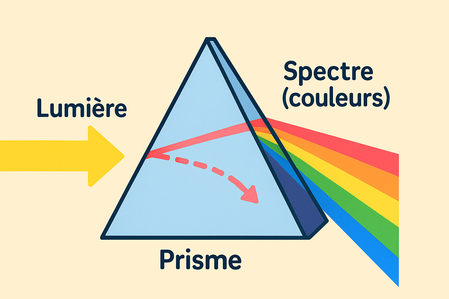 Schéma : prisme déployant un spectre de couleurs