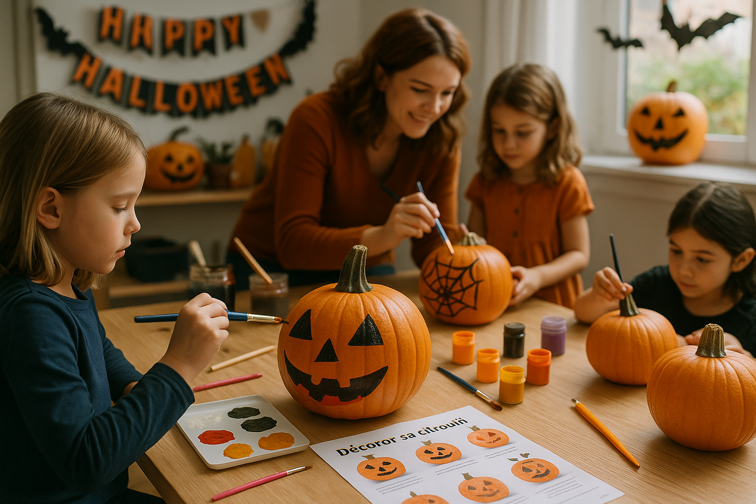 Atelier de décoration de citrouilles sans découpe pour enfants
