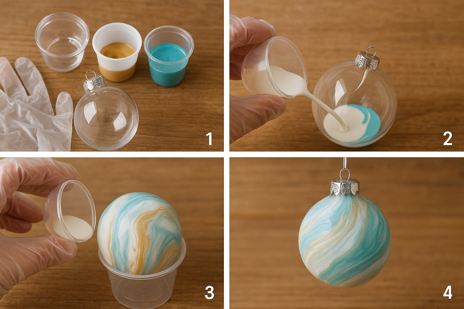 Boule de Noël marbrée à la peinture - guide visuel