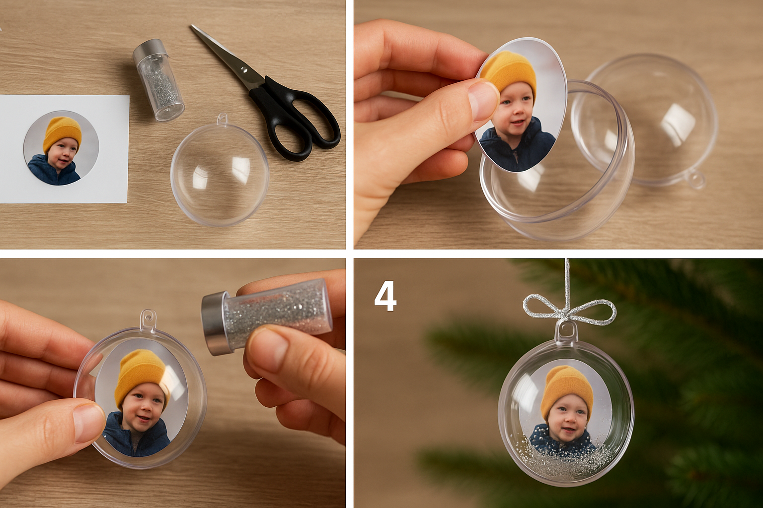 Boule de Noël avec photo à l'intérieur - tutoriel en 4 étapes