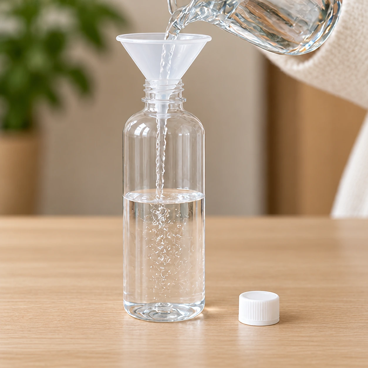 Même bouteille contenant une première couche d'eau claire