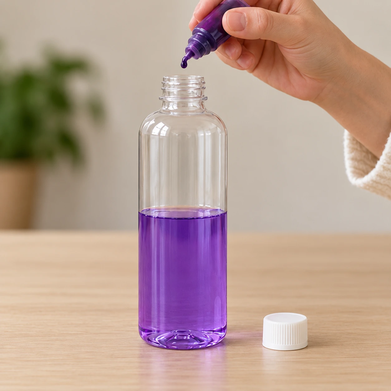 Eau devenue violette dans la même bouteille