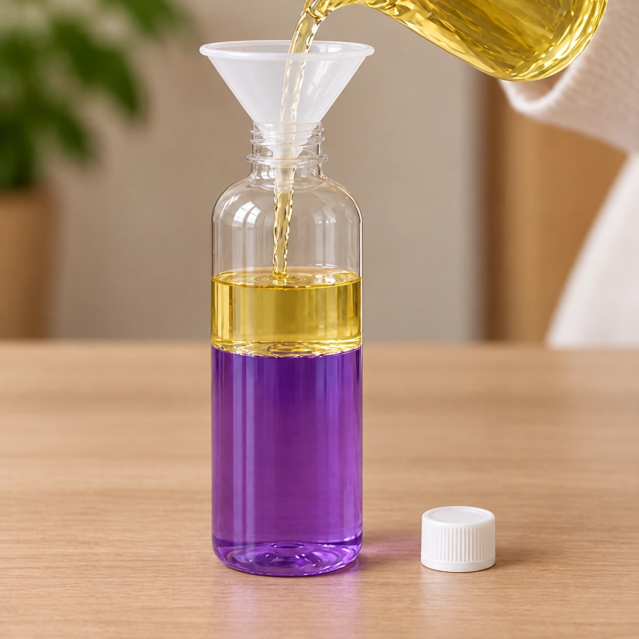 Couche d'huile jaune au-dessus de l'eau violette