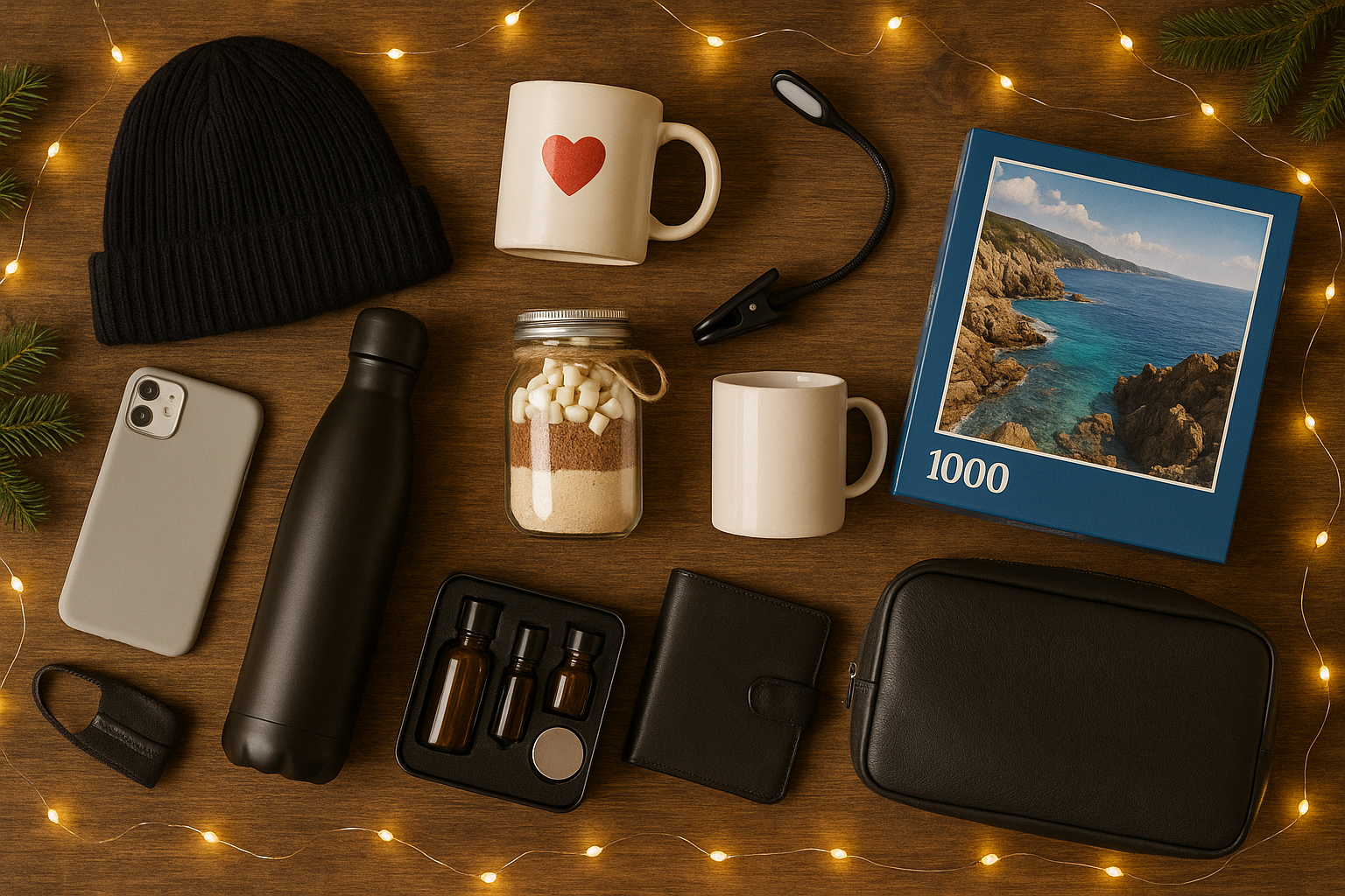 Idées cadeaux de Noël entre 25 et 50 euros, salon et guirlandes lumineuses