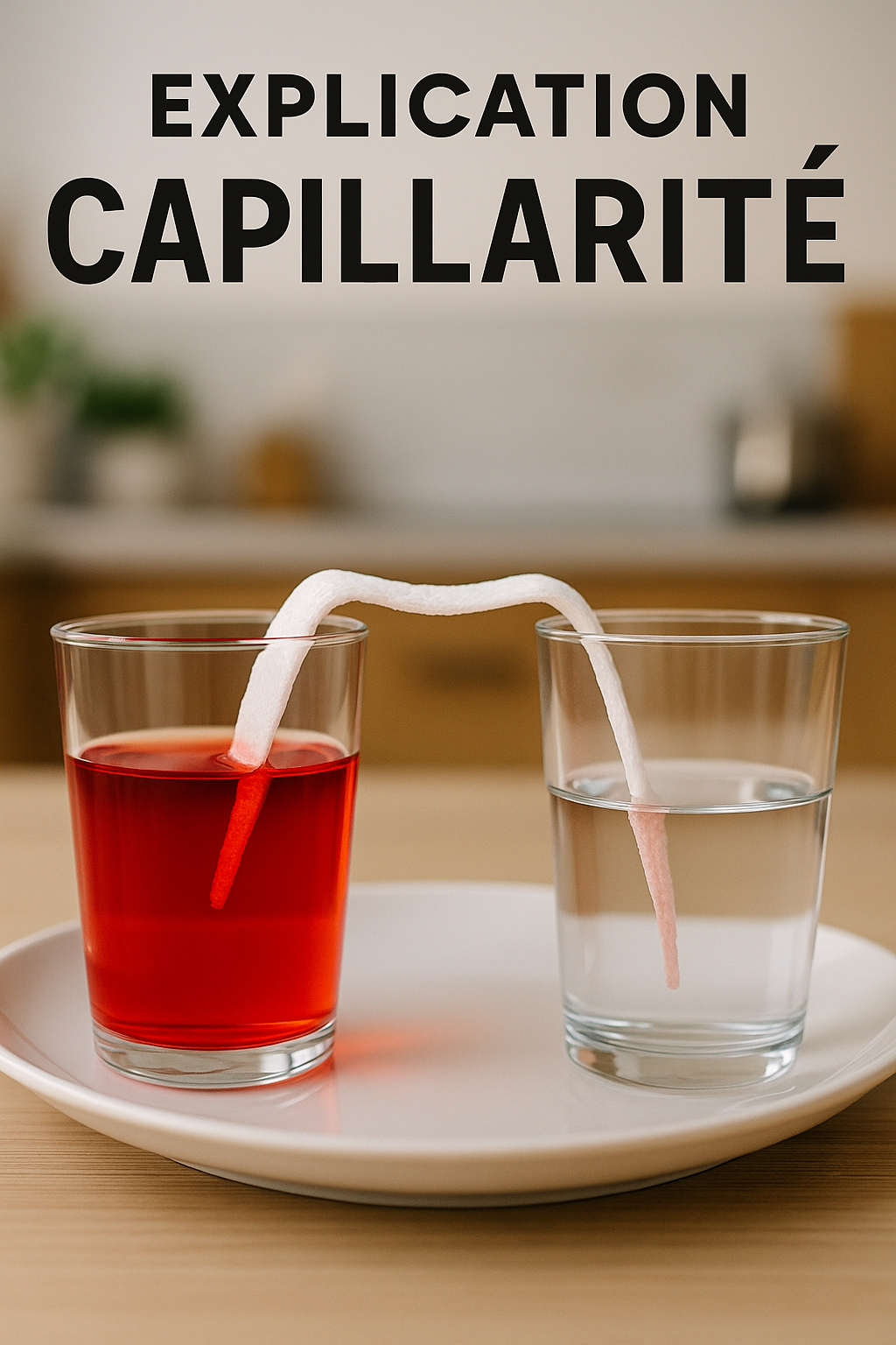 Course de capillarité : plusieurs matériaux testés pour faire monter l’eau colorée.