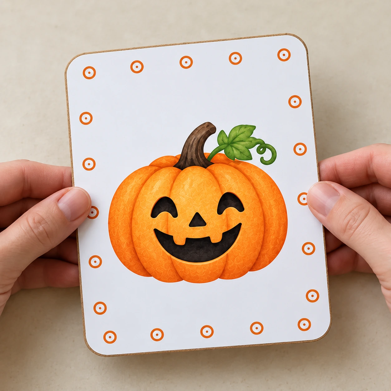 Carte citrouille renforcée par une feuille de carton