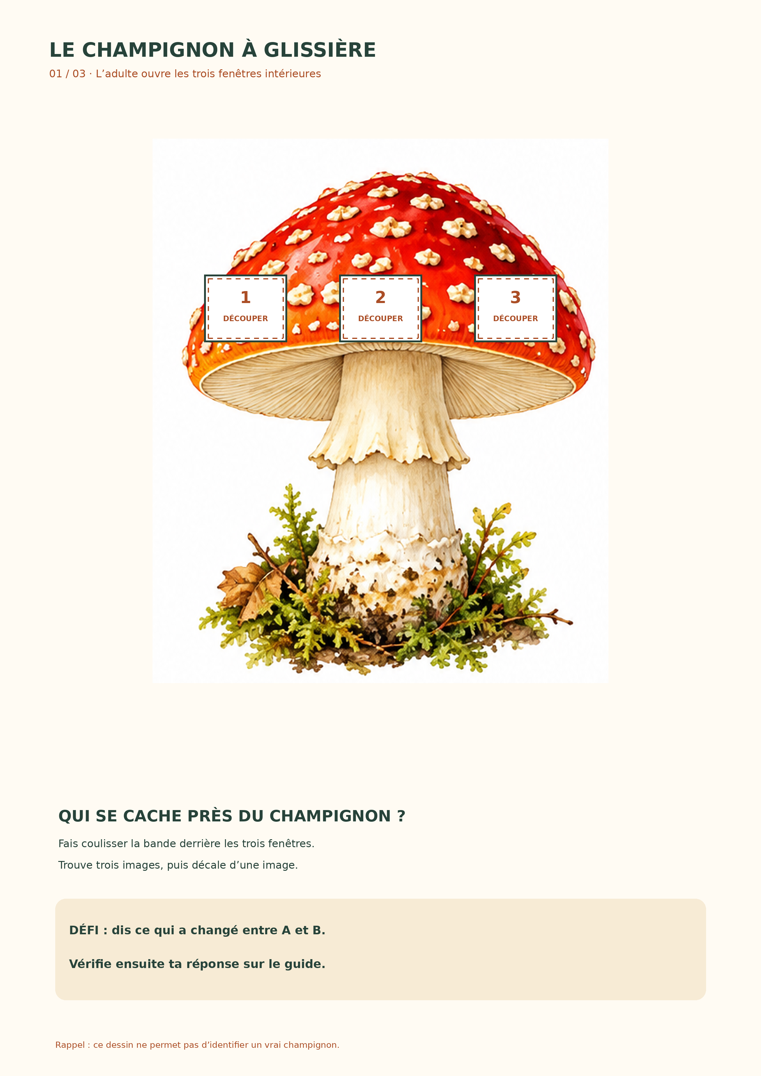 la façade du champignon et ses trois fenêtres, champignon à bande coulissante