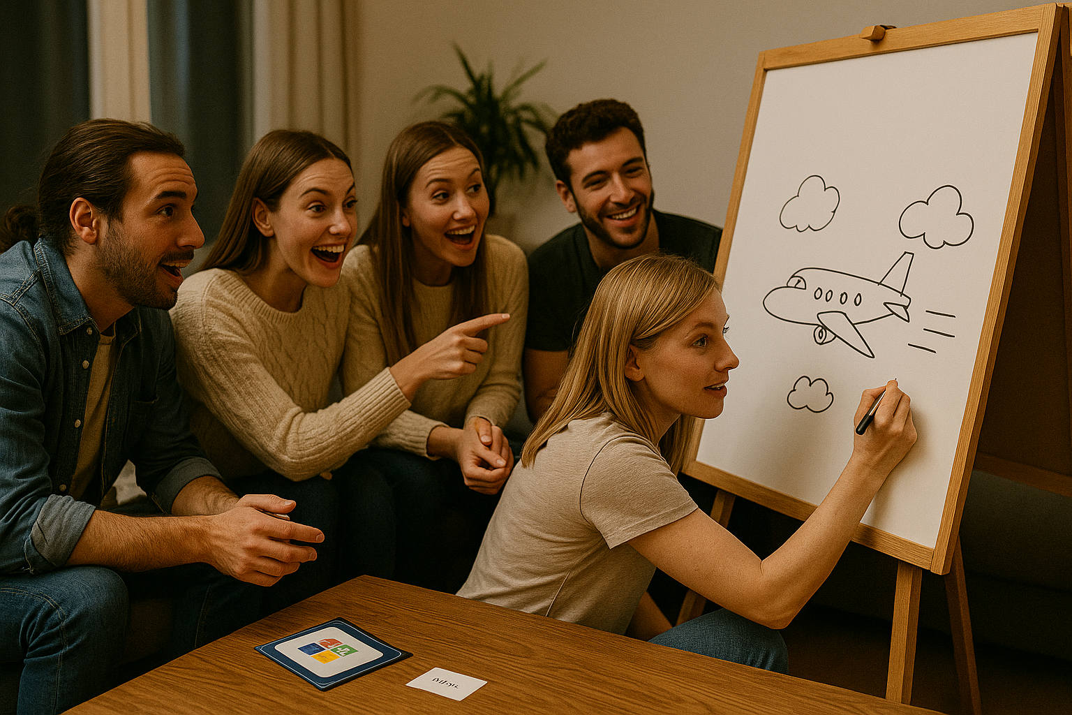 Participant dessine sur un paperboard tandis que le groupe propose des réponses.
