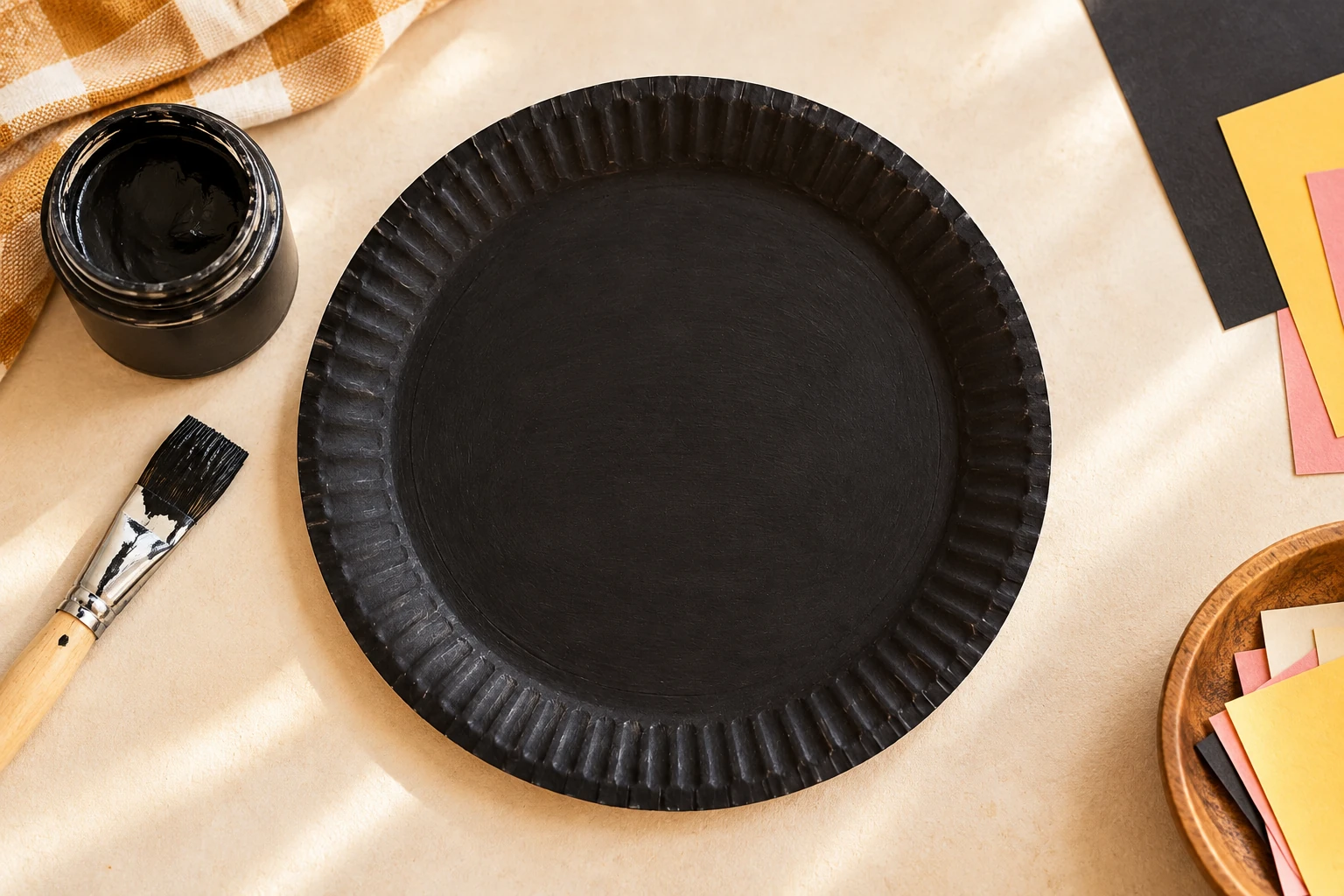 Assiette recouverte de noir avant l’ajout des oreilles