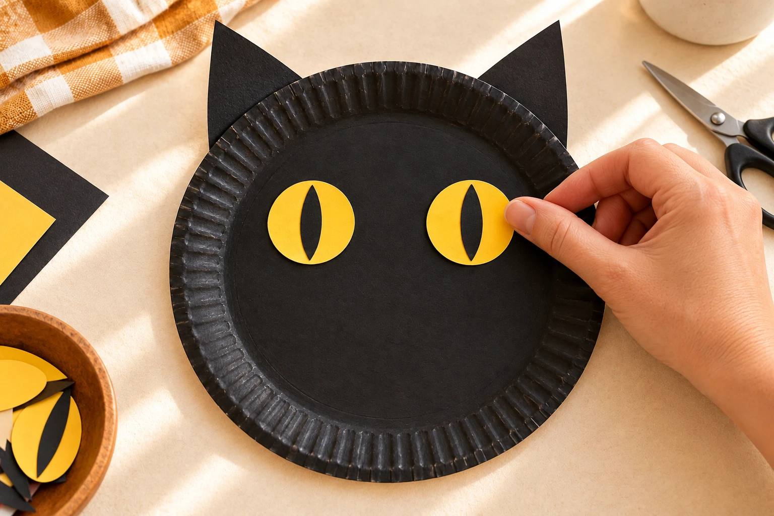 Yeux jaunes avec pupilles noires collés sur le chat
