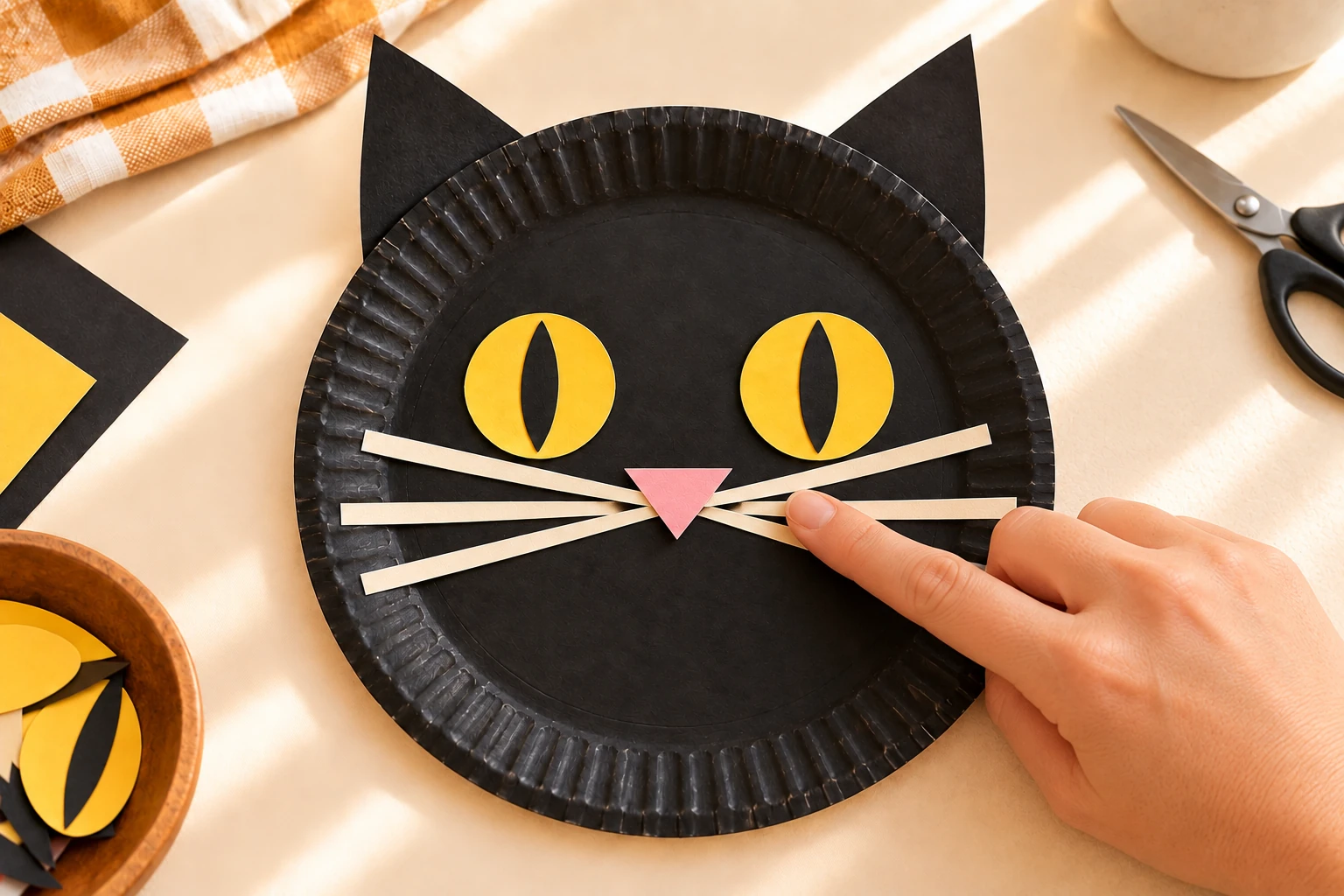 Nez rose et six moustaches ajoutés au visage du chat noir