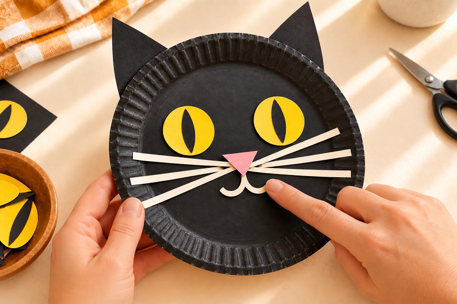 Chat noir Halloween terminé avec oreilles et moustaches