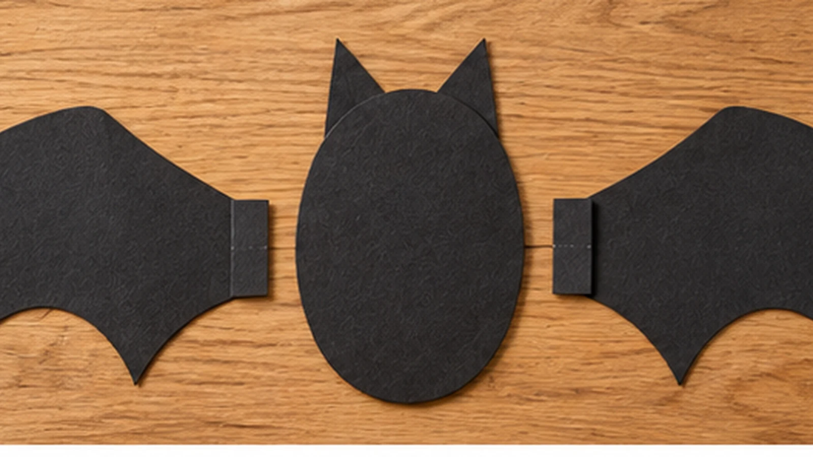Corps ovale et deux ailes de chauve-souris découpés séparément dans du carton noir