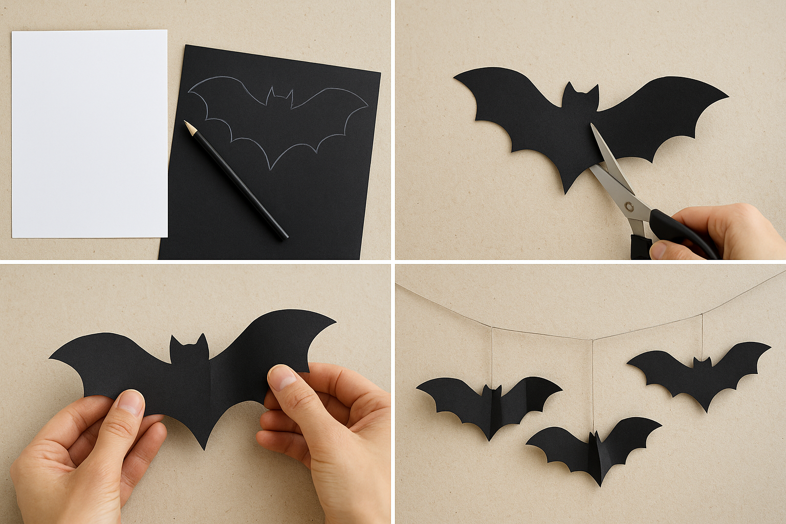 Tuto chauves-souris en papier noir - 4 étapes