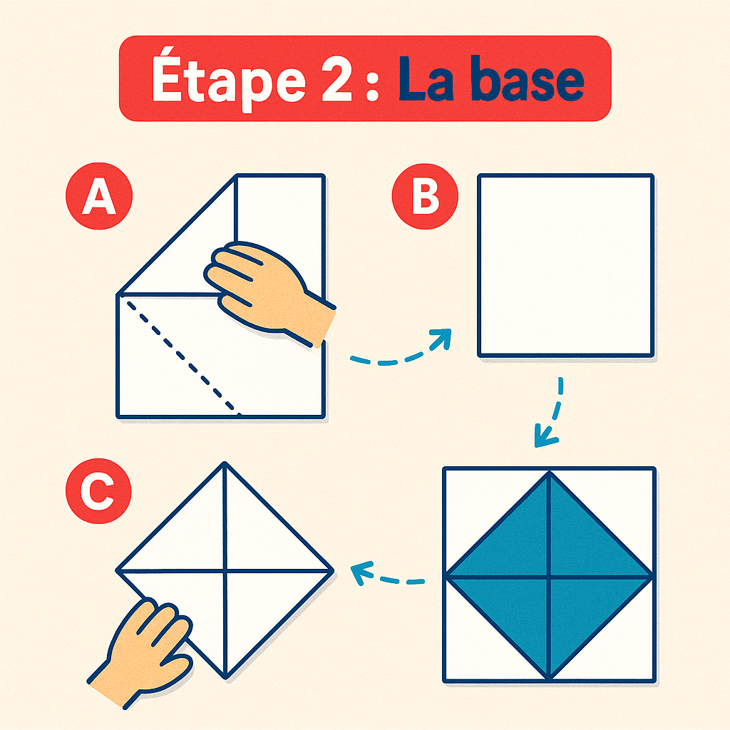 Étape 2 : Créer la base en bombe avec diagonales et plis centraux