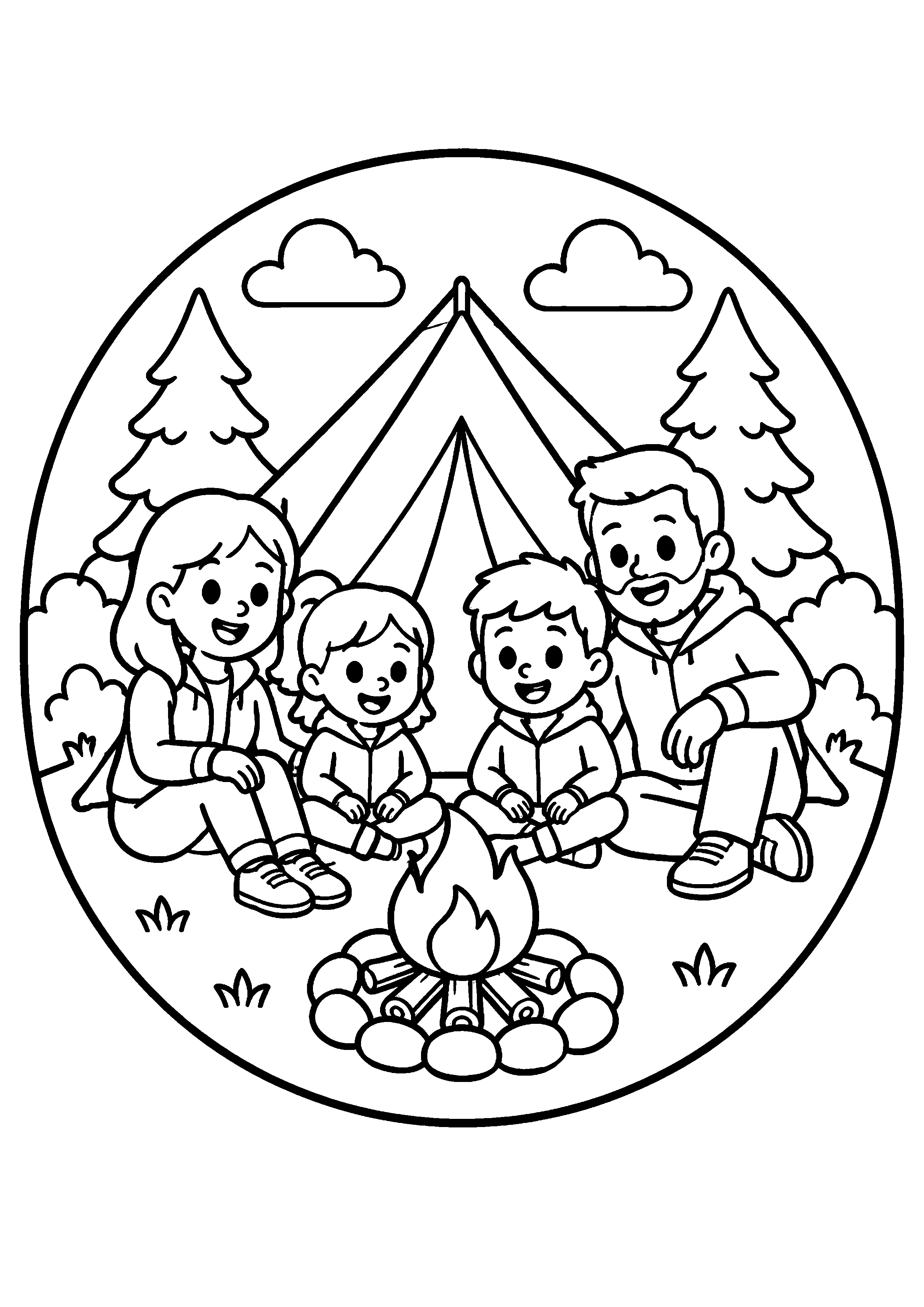 Coloriage Camping en famille