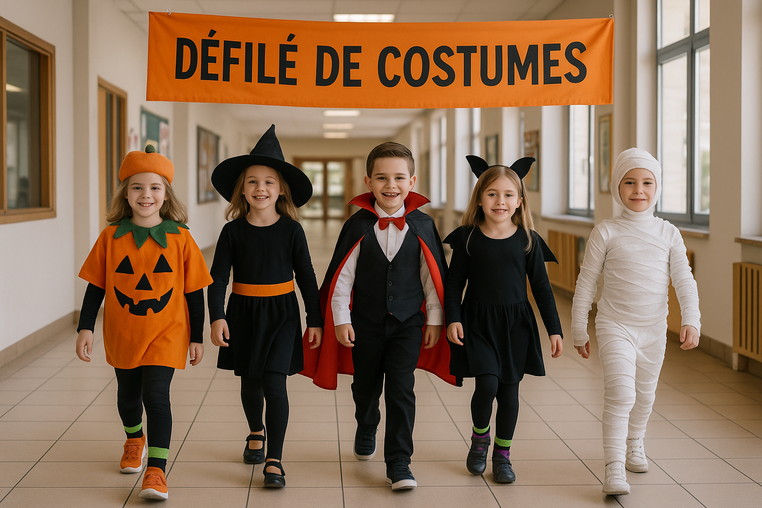Groupe d’enfants portant des costumes d’Halloween confortables