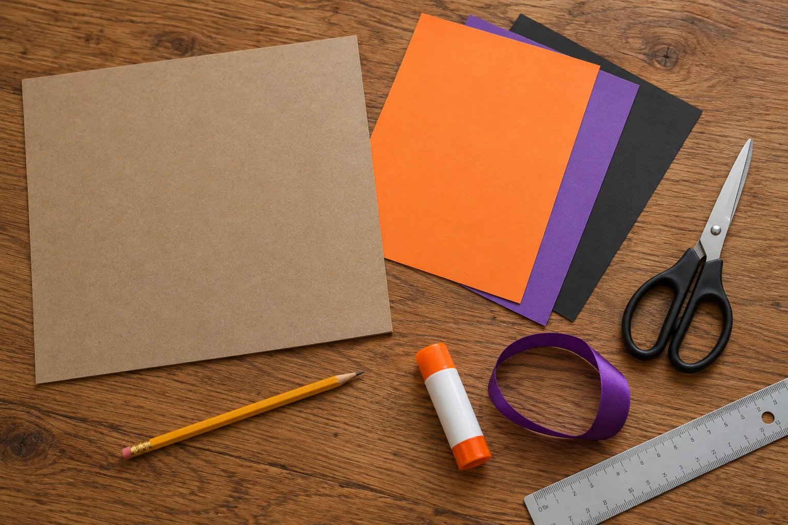 Carton, papiers de couleur et outils pour fabriquer la couronne