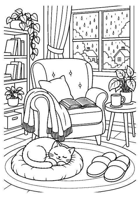 Coloriages cosy à gros contours