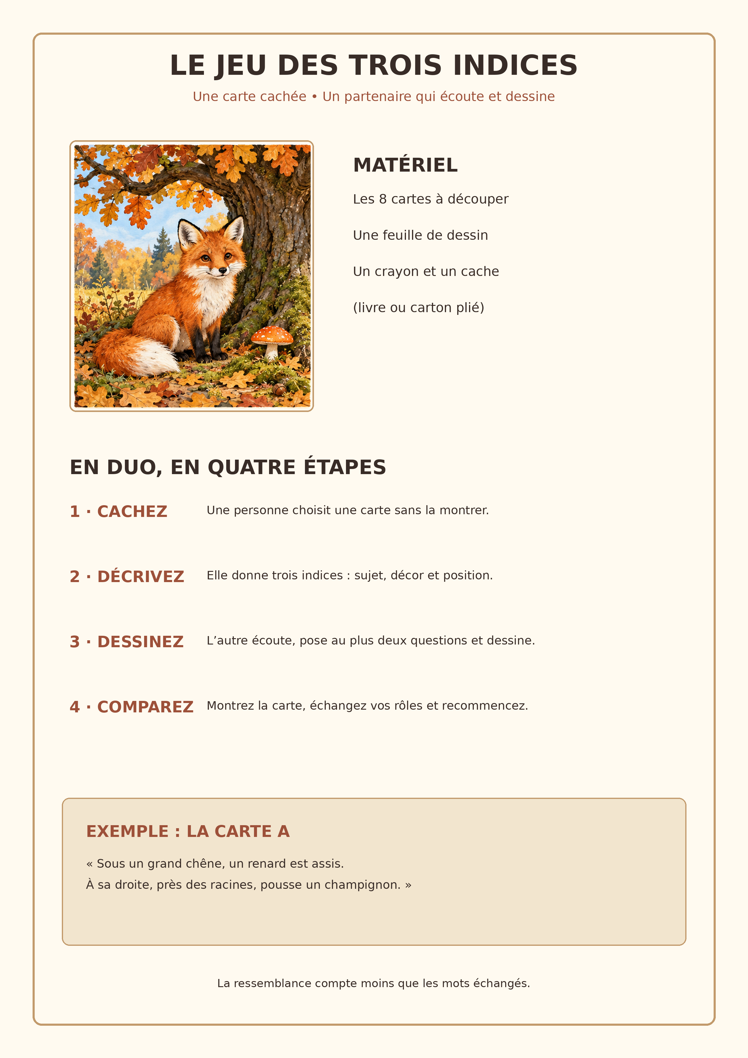 Règle illustrée du jeu oral de description et de dessin de forêt d’automne