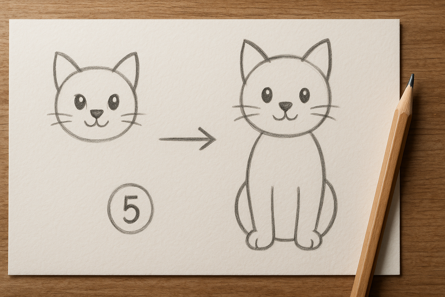 Étape 5 : ovale du corps sous la tête (tuto dessin chat)