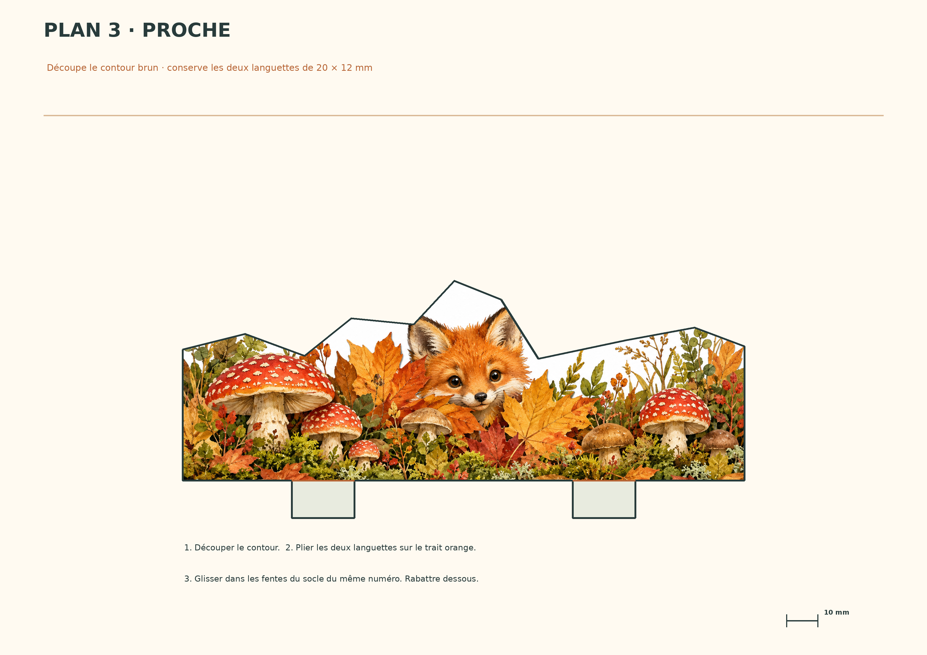 Patron du premier plan avec un renard et des champignons dessinés, sans ramassage