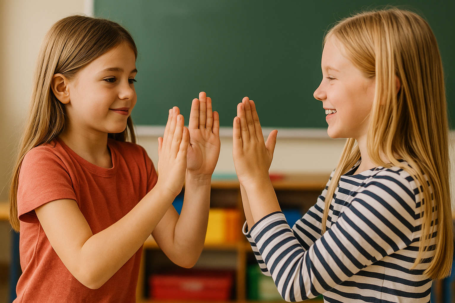 Deux enfants jouent à un jeu de mains face à face