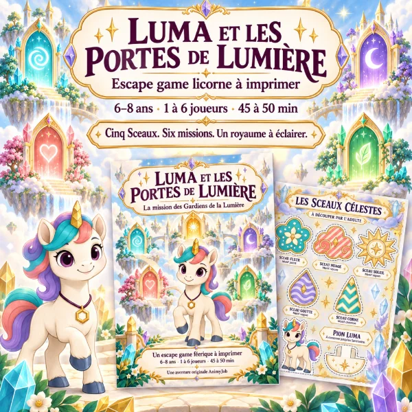 Escape game licorne à imprimer : Luma pour les 6-8 ans