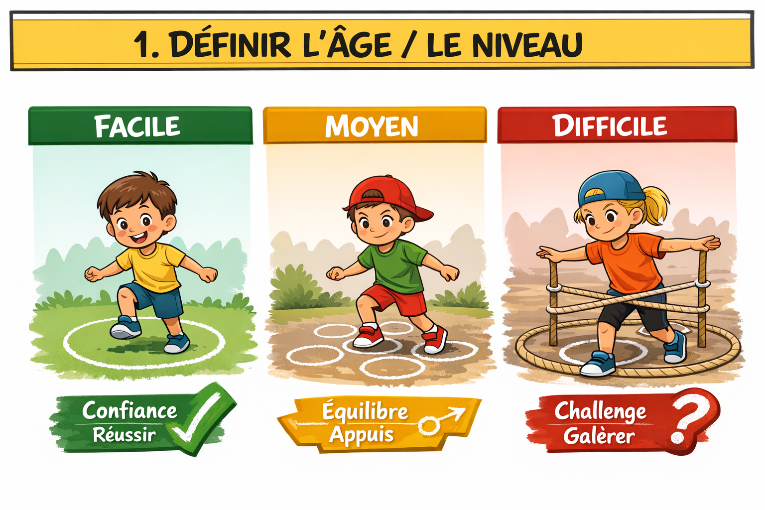 Étape 1 : définir l'âge et le niveau du parcours motricité extérieur