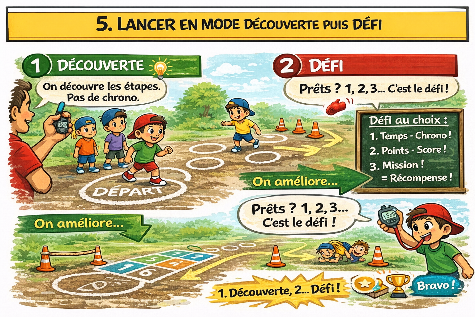 Étape 5 : lancer le parcours en mode découverte puis défi