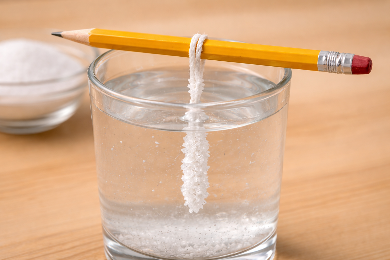 Image 8 - Résultat final : gros plan sur les cristaux de sel formés sur le fil. Aucun main visible. Cristaux bien nets et brillants.