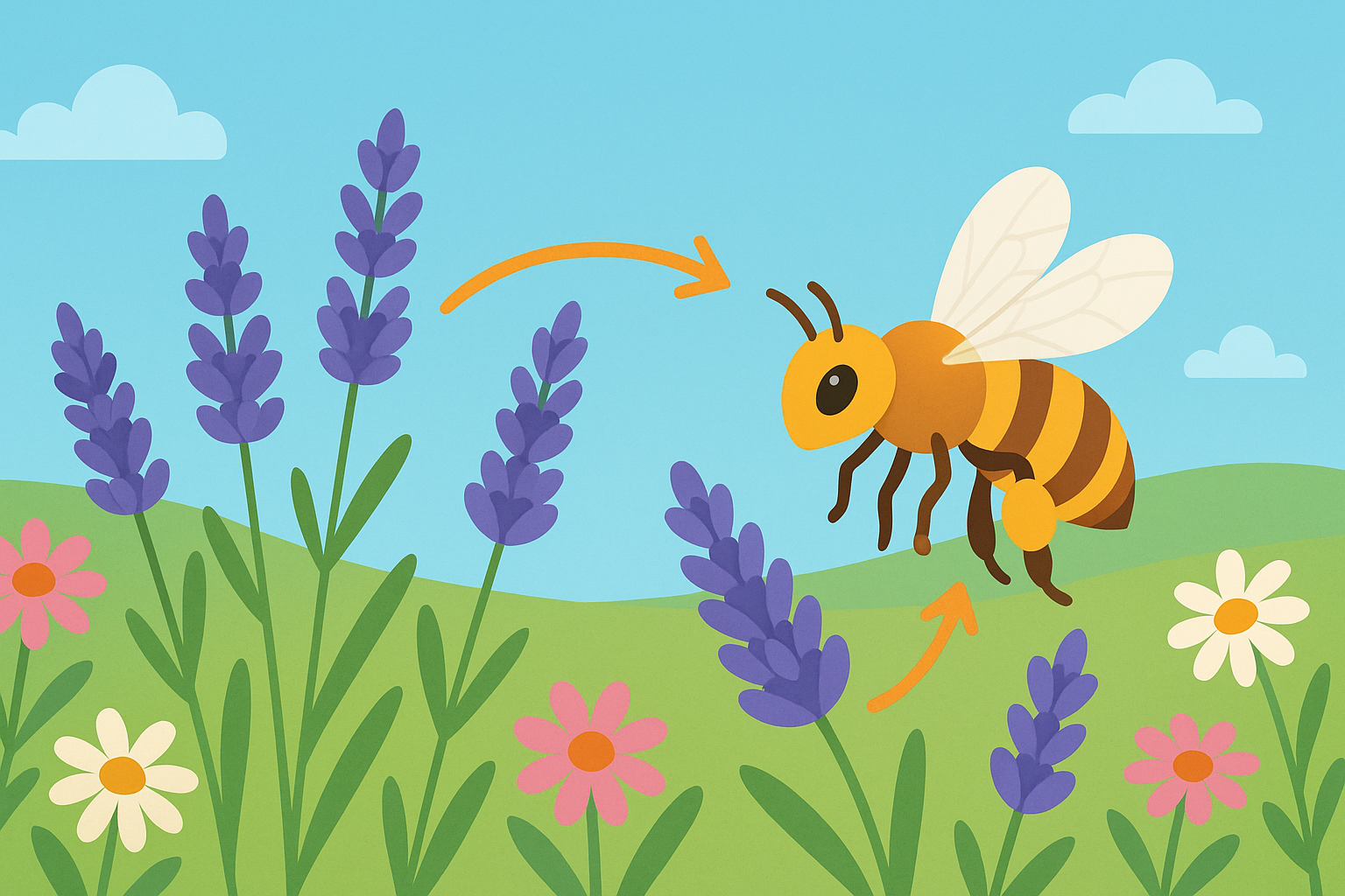 Schéma en 4 scènes : récolte du nectar, partage dans la ruche, ventilation, operculage