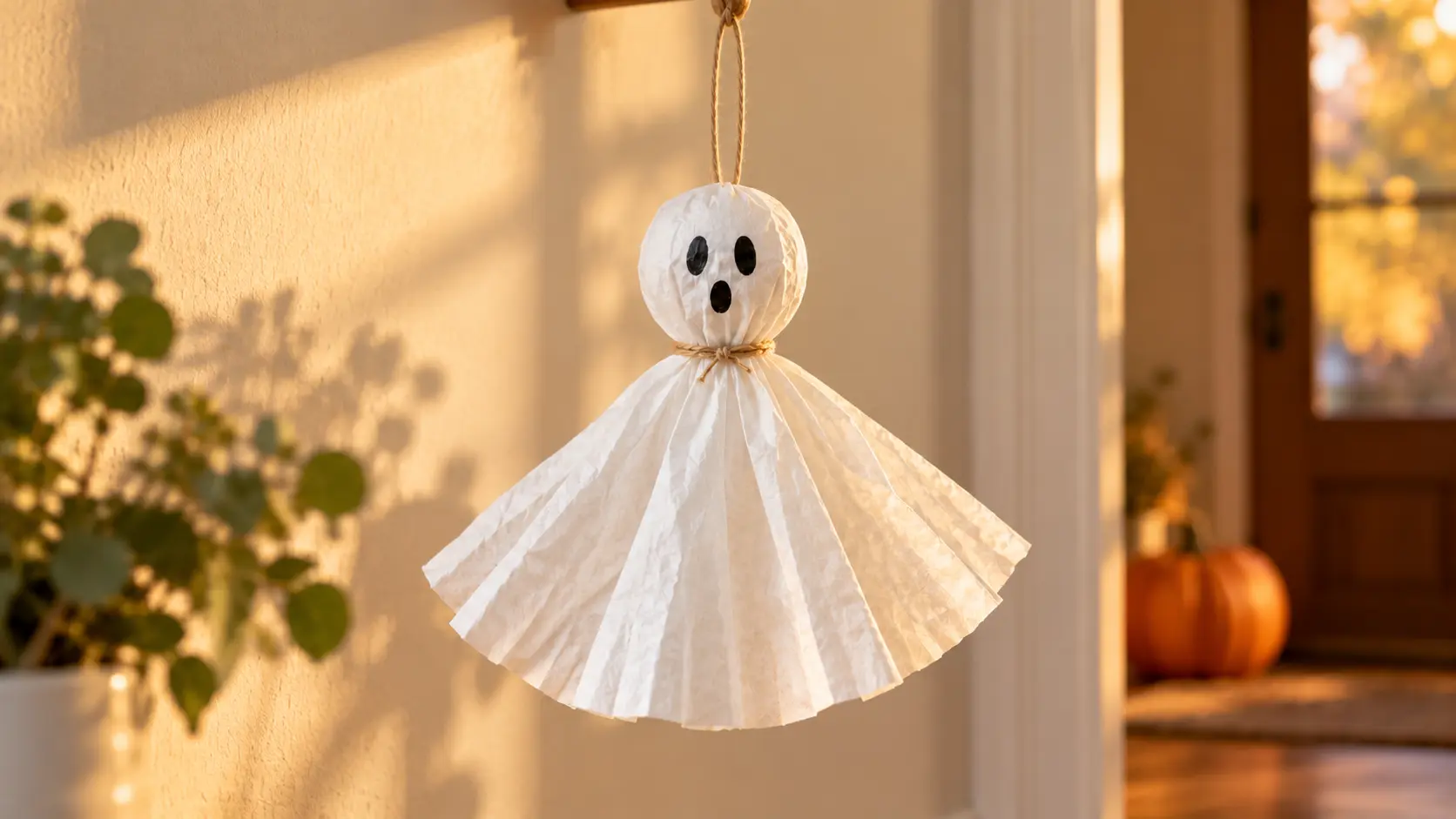 Fantôme blanc terminé, tête ronde, robe de filtre et boucle de suspension