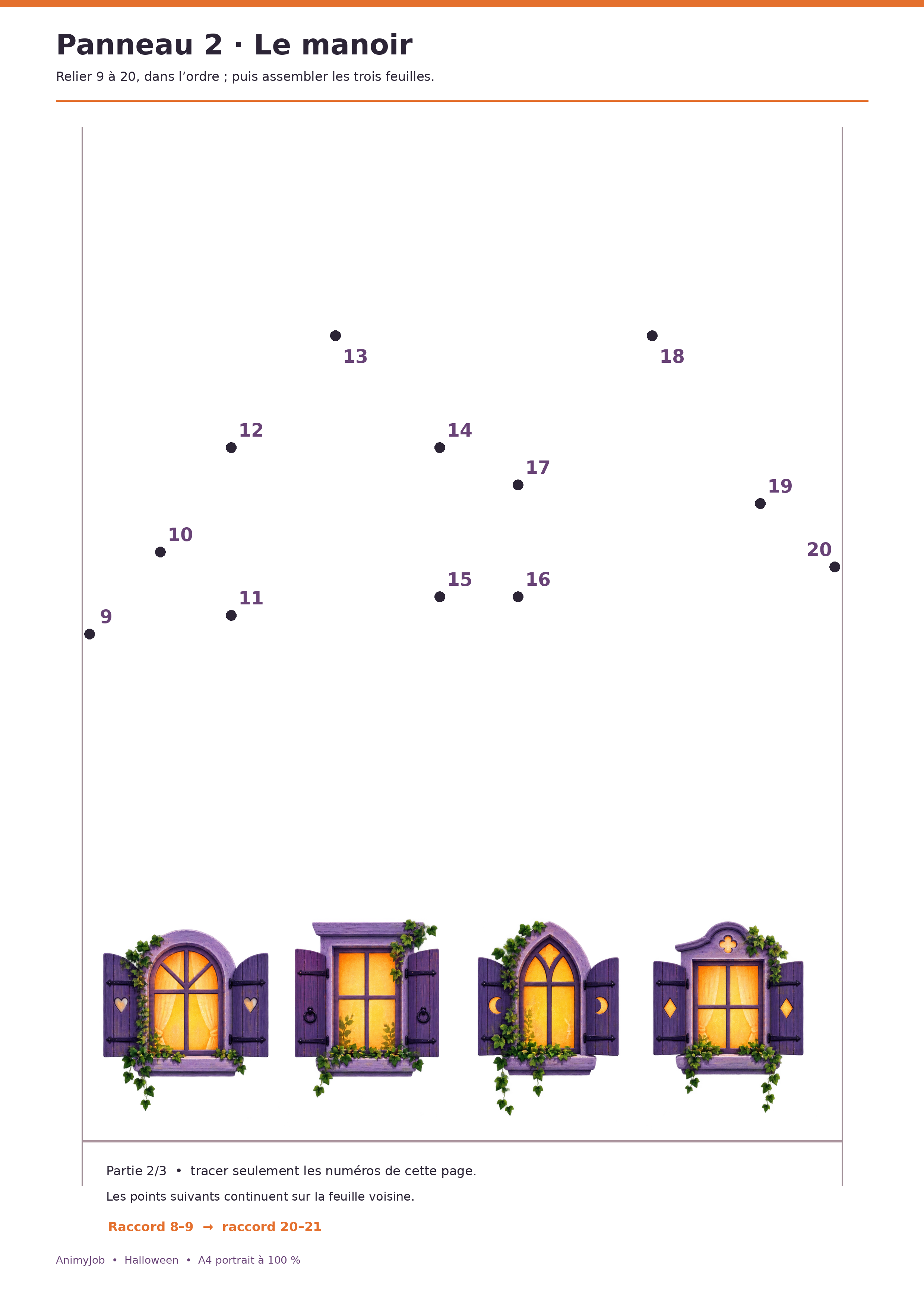 Panneau 2 du village Halloween, points 9 à 20 dessinant la toiture du manoir