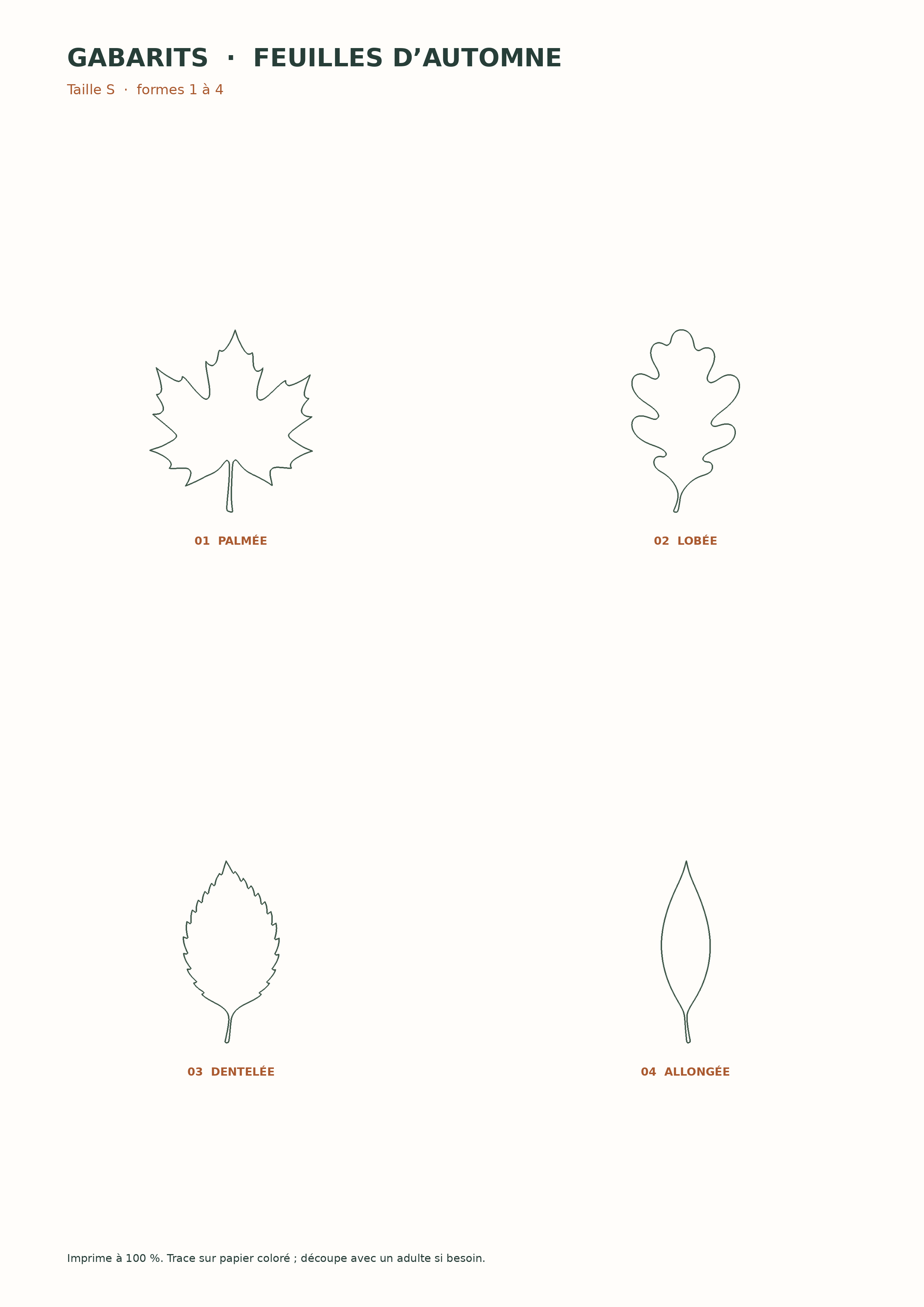 la planche des quatre petites feuilles, gabarits originaux de feuilles d’automne