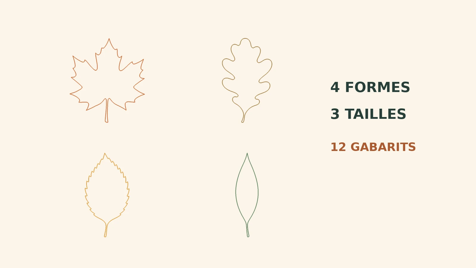 Gabarits de feuilles d’automne : quatre formes en trois tailles