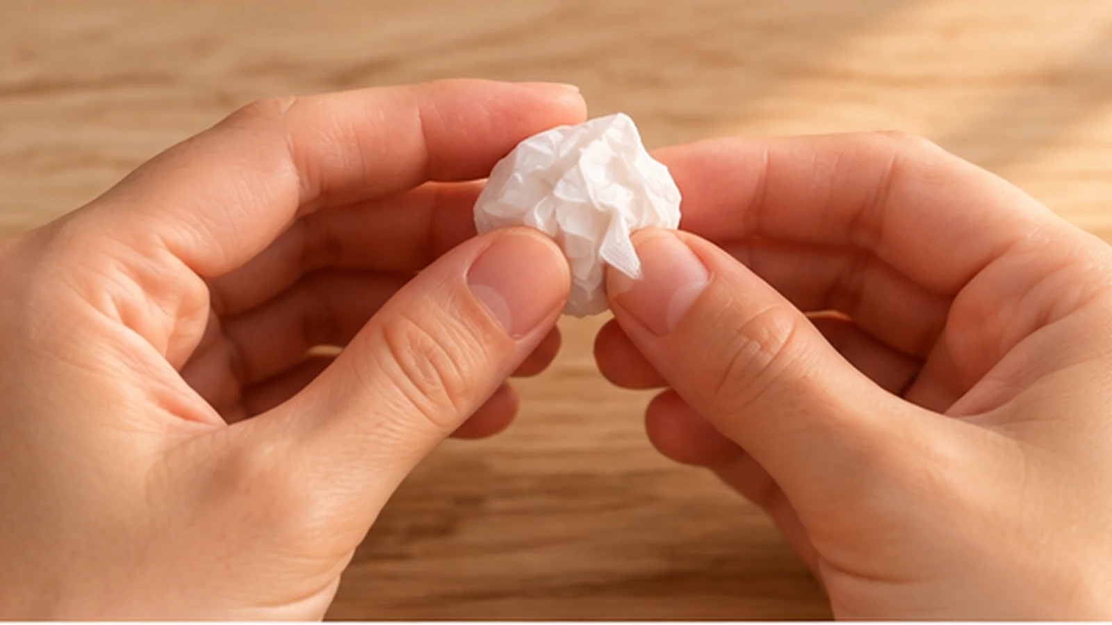 Petite boule de papier froissé préparée pour donner du volume à la tête du fantôme