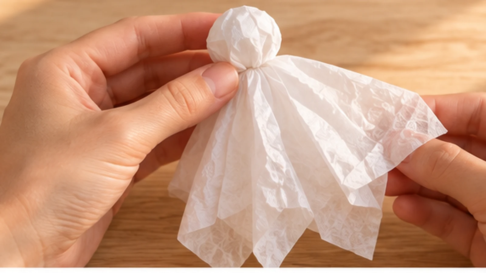 Papier de soie blanc drapé autour d'une boule de papier pour former un fantôme
