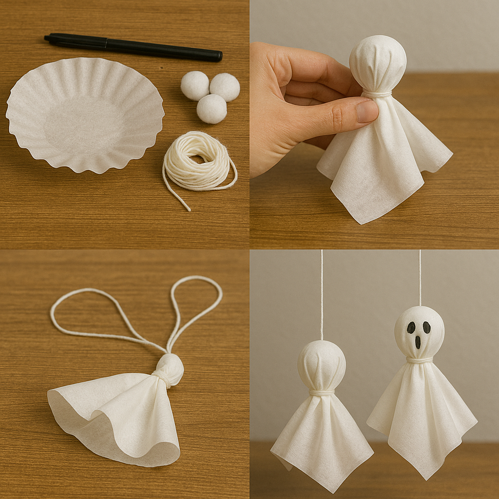 Tuto guirlande de fantômes en papier de soie - 4 étapes