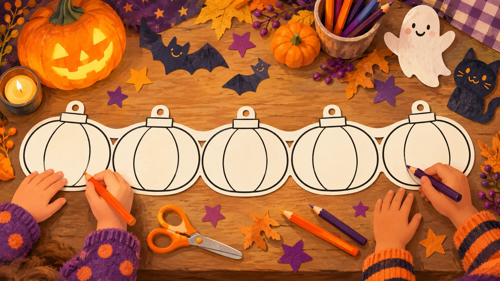 Guirlandes d’Halloween : 12 commandes pour compter et colorier