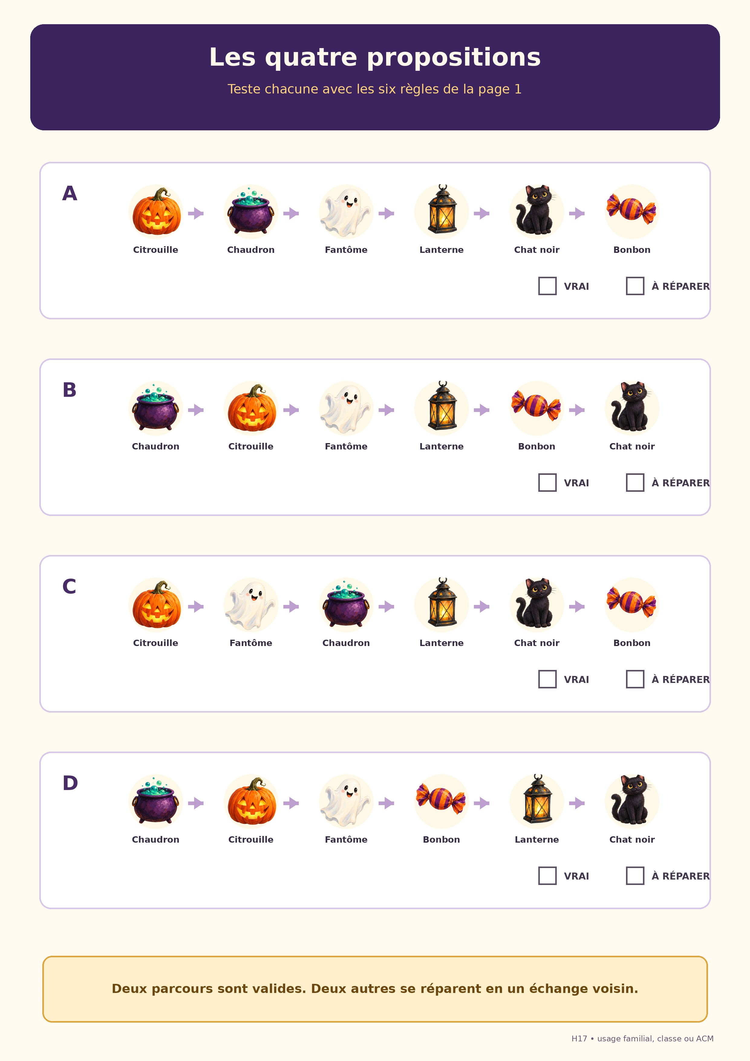 Quatre parcours à vérifier avec six indices Halloween
