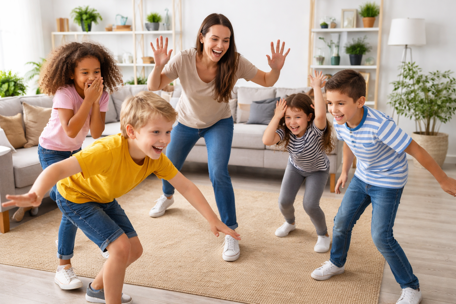 Jeux calmes sans matériel en intérieur : enfants en cercle en mode concentration