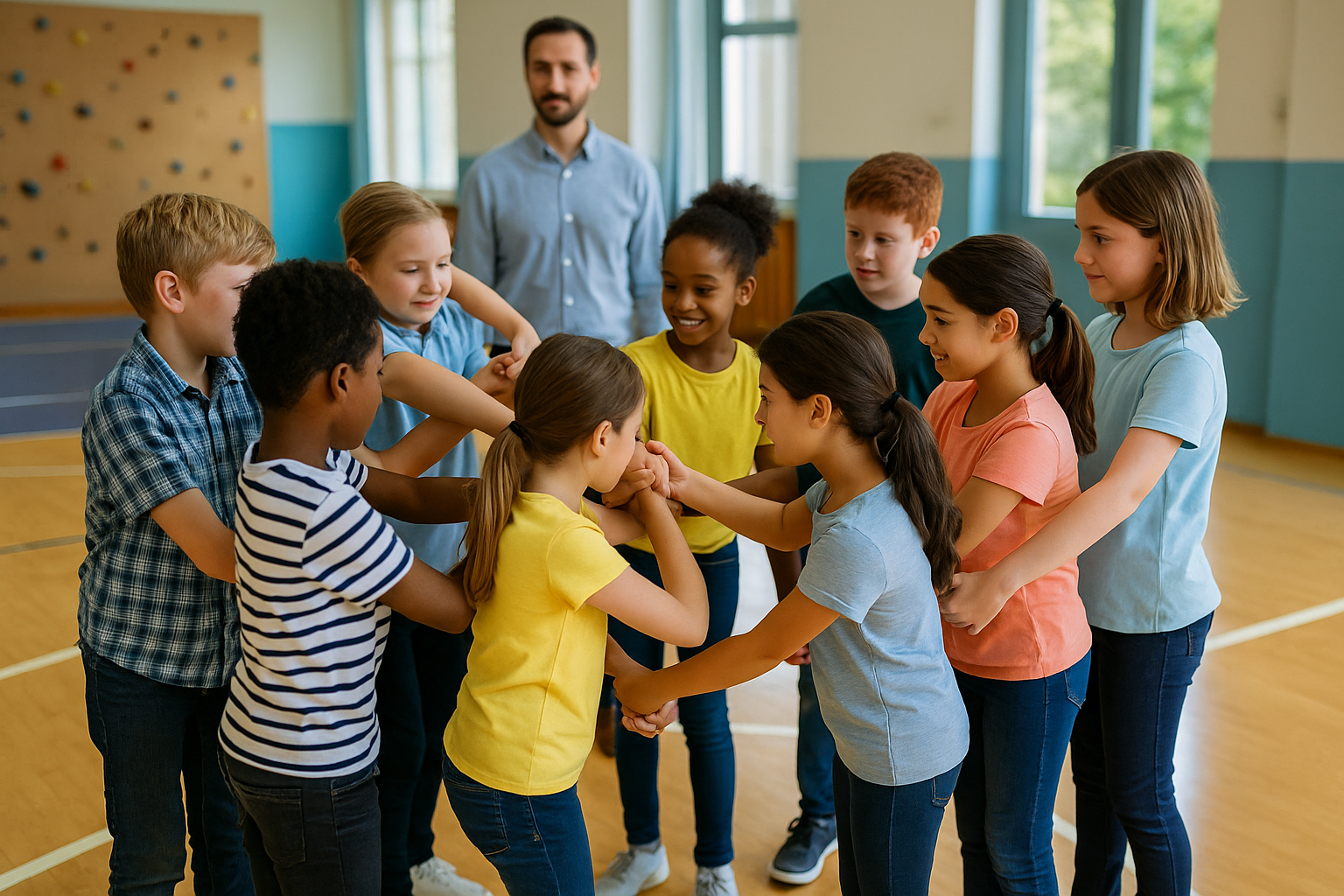 Enfants démêlant le noeud humain - jeu coopératif