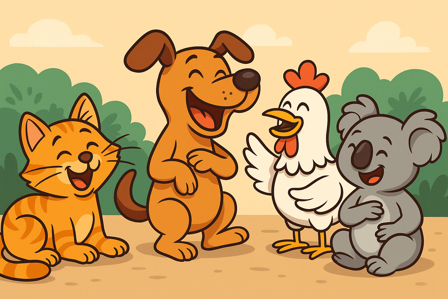 Illustration cartoon animaux qui rient pour jeux de mots