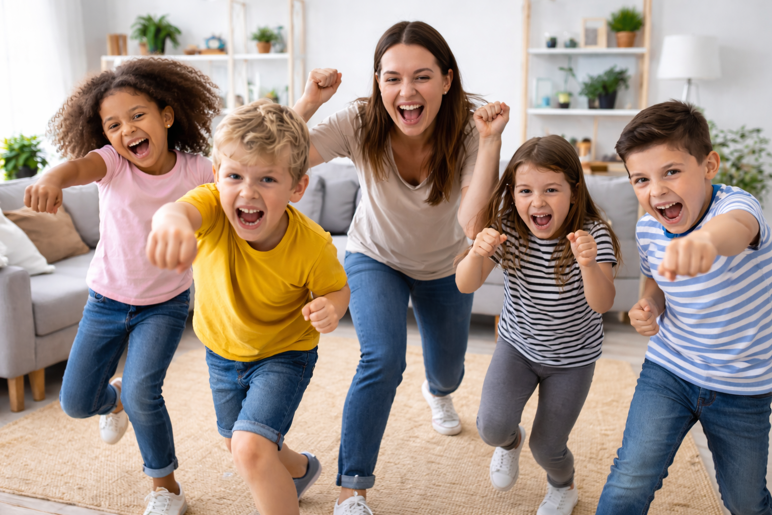 Jeux dynamiques sans matériel en intérieur : défis rapides et rires en groupe