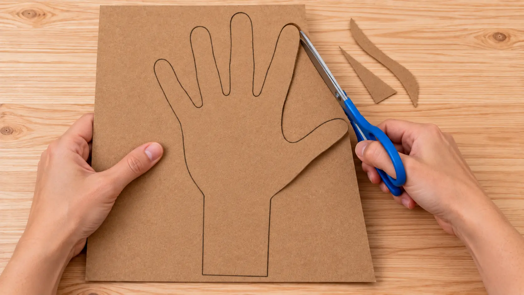 Découper la silhouette pour fabriquer Main de momie Halloween en carton et gaze : une décoration à poser