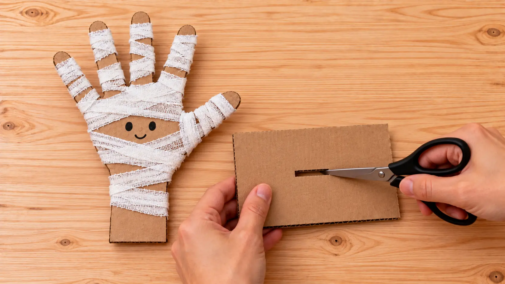 Préparer le socle pour fabriquer Main de momie Halloween en carton et gaze : une décoration à poser