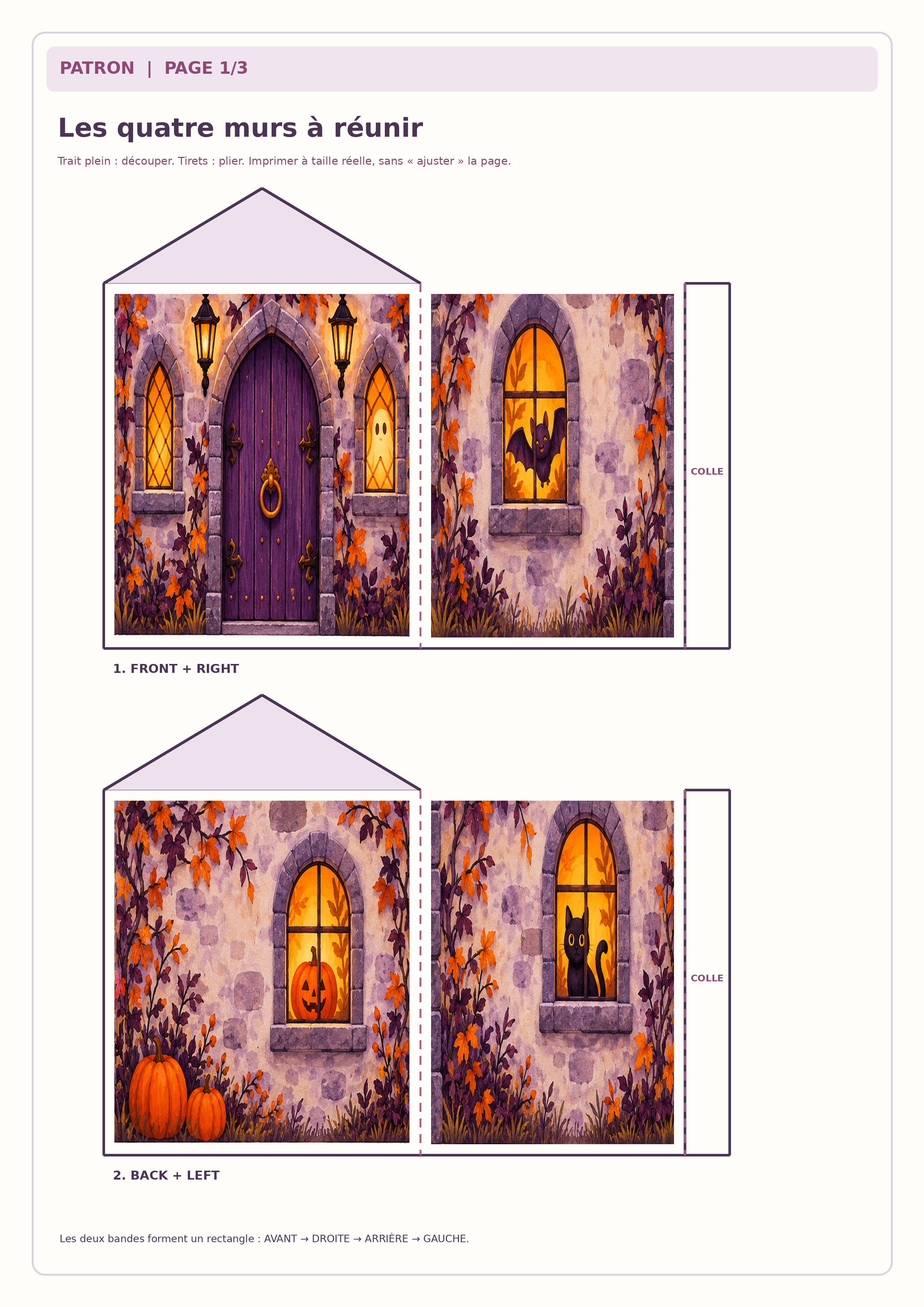 Deux bandes de façades illustrées à découper pour monter une petite maison hantée en papier
