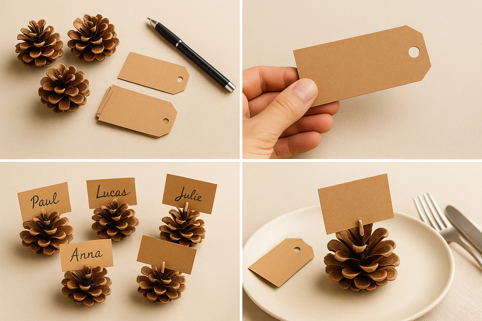 Marque-places de Noël réalisés avec des pommes de pin – tutoriel 4 étapes